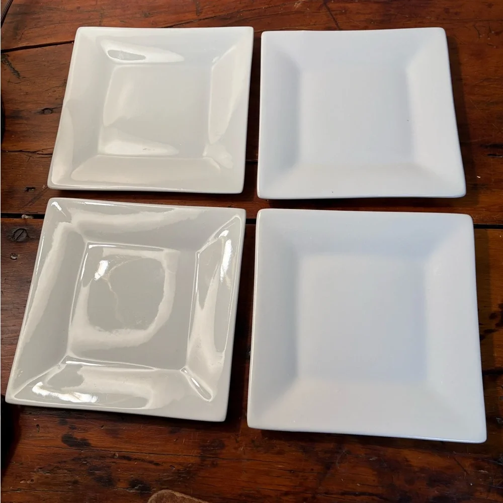 Crate & Barrel White Square Appetizer Plates 6x6”. Set 4